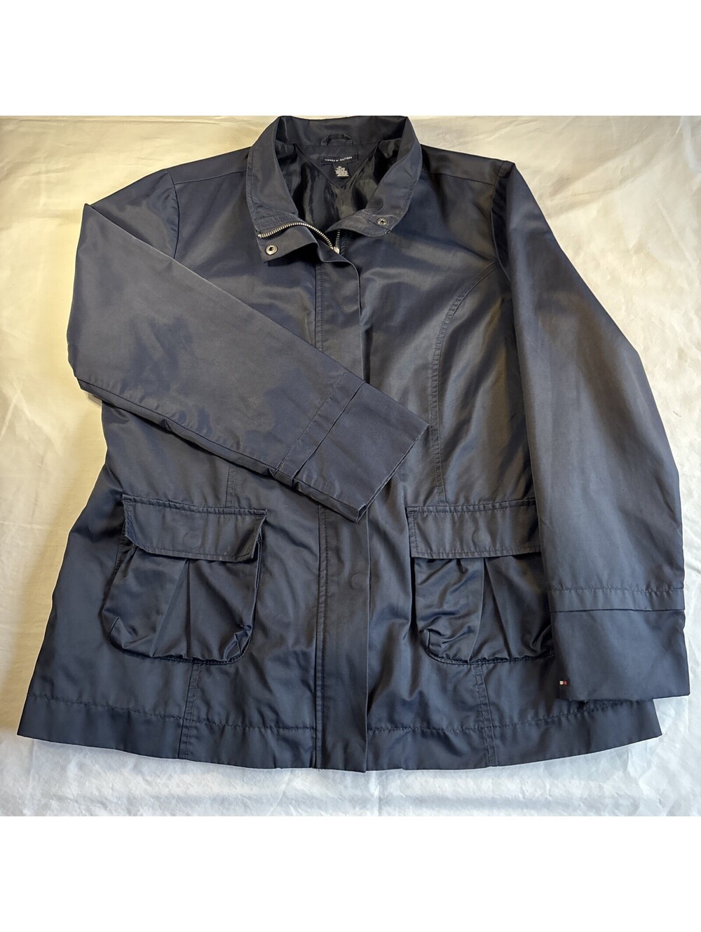 Tommy Hilfiger Navy jacket women’s XL Zip Up with Snap Button Storm Flap
